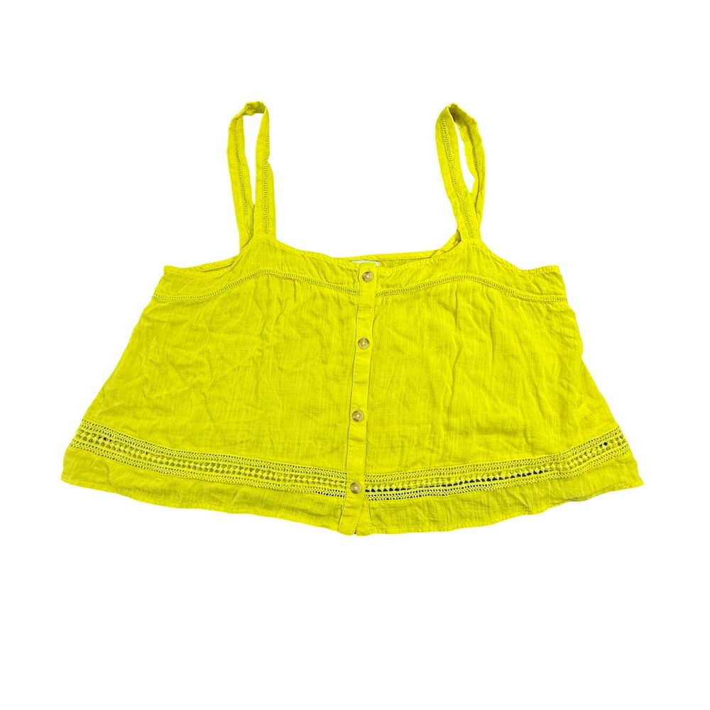 O'Neill Crop Tank Top Womens XL Yellow Lace Trim Button Front Boho
